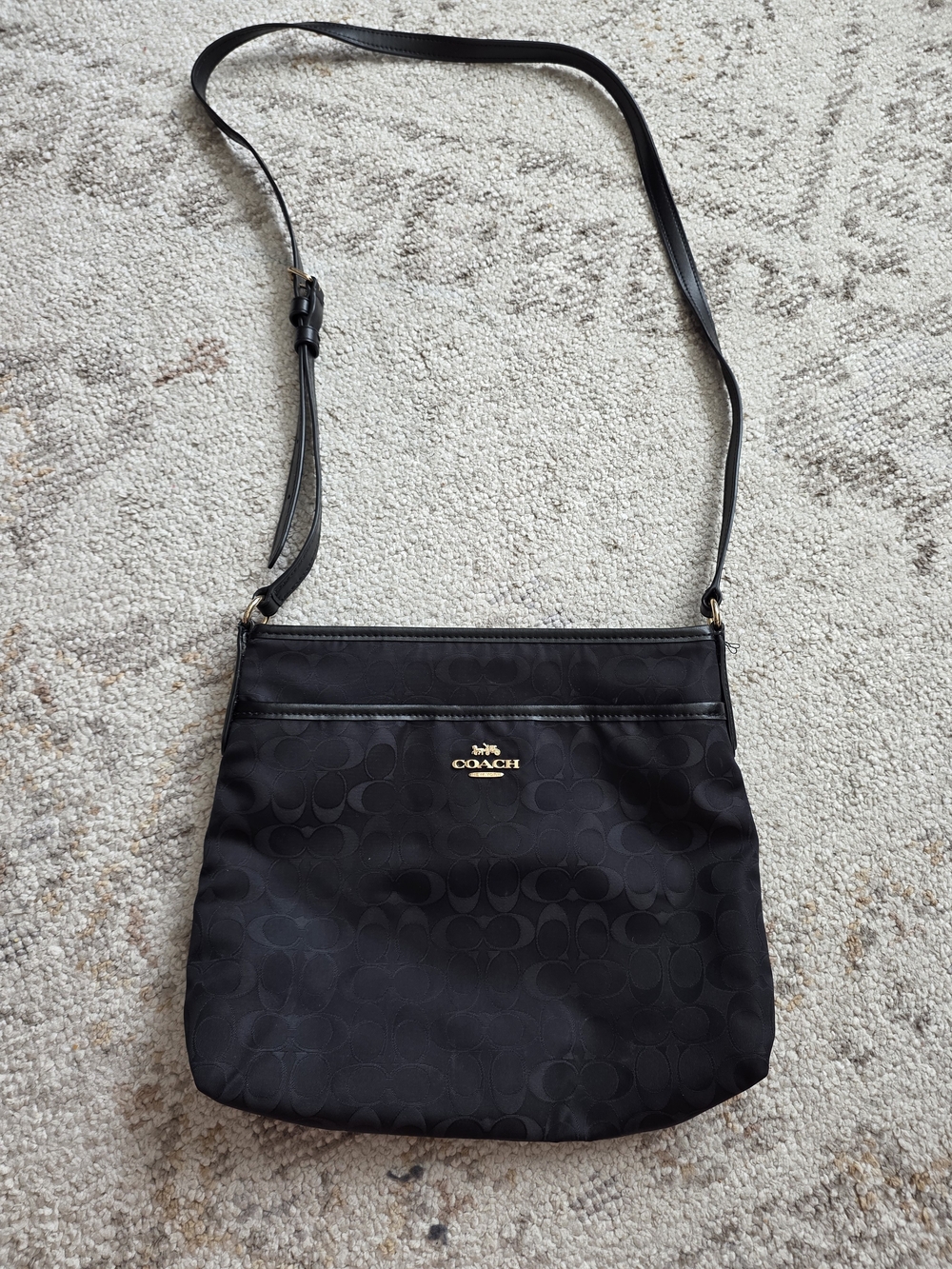 Coach Black Signature Jacquard Crossbody with Gold Logo